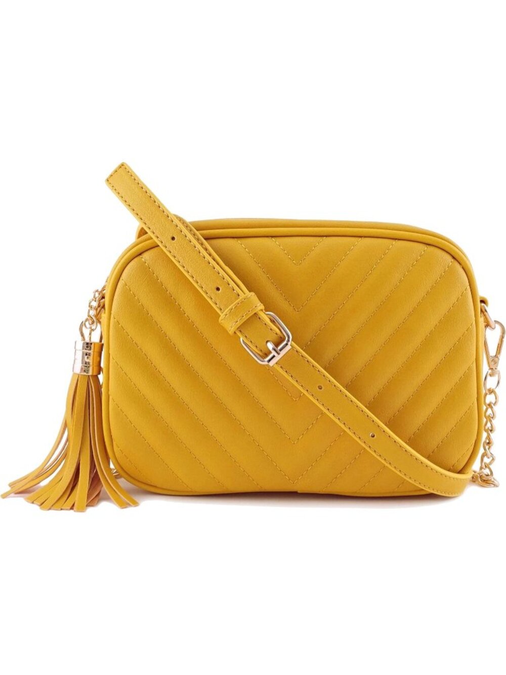 〽️Women's Mustard Faux Leather Top Zipper Chain Strap Shoulder Crossbody Bag